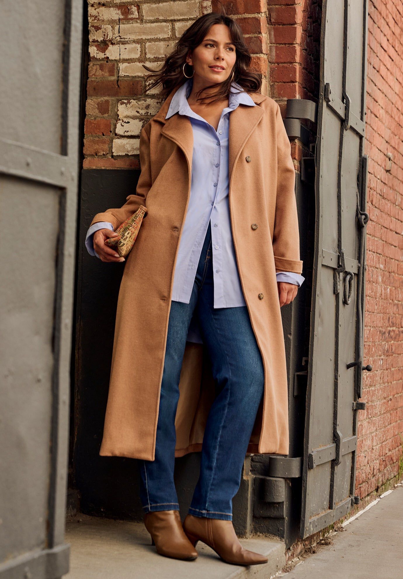 Funnel Neck Long Coat, SOFT CAMEL, hi-res image number 0
