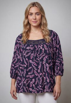 Lace Neckline Peasant Blouse