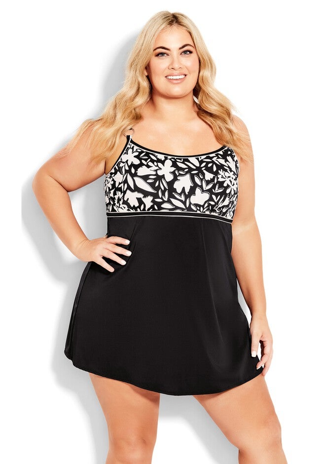 Empire Print Swim Dress, MONO FLORAL, alternate image number null