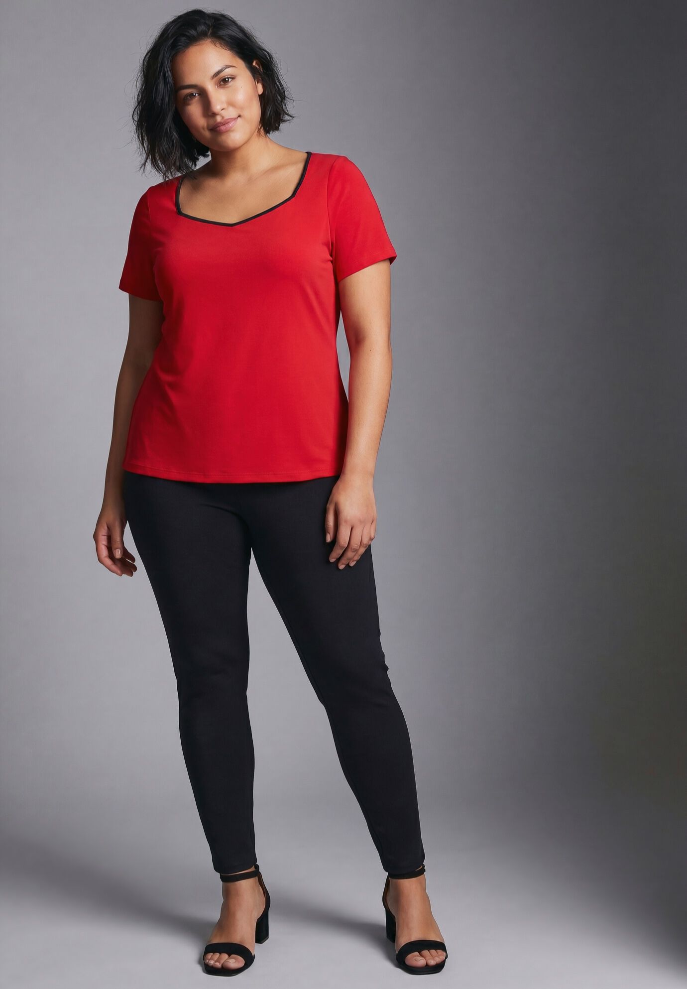 Audrey Contrast Sweetheart Top, VIBRANT RED, on-hover image number 1