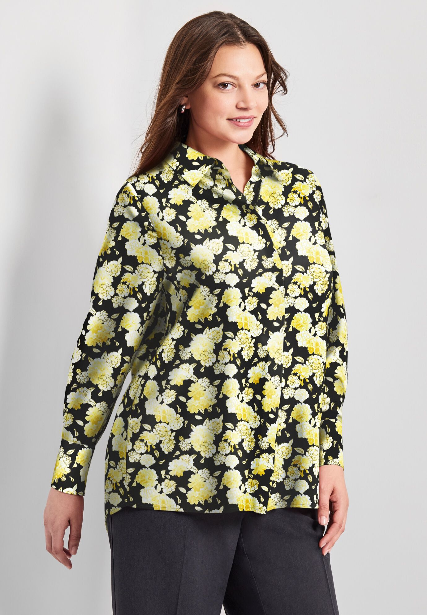 Signature Button Front Blouse, YELLOW BOUQUET, alternate image number 3