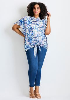 Tie Front Scarf Sleeve Blouse