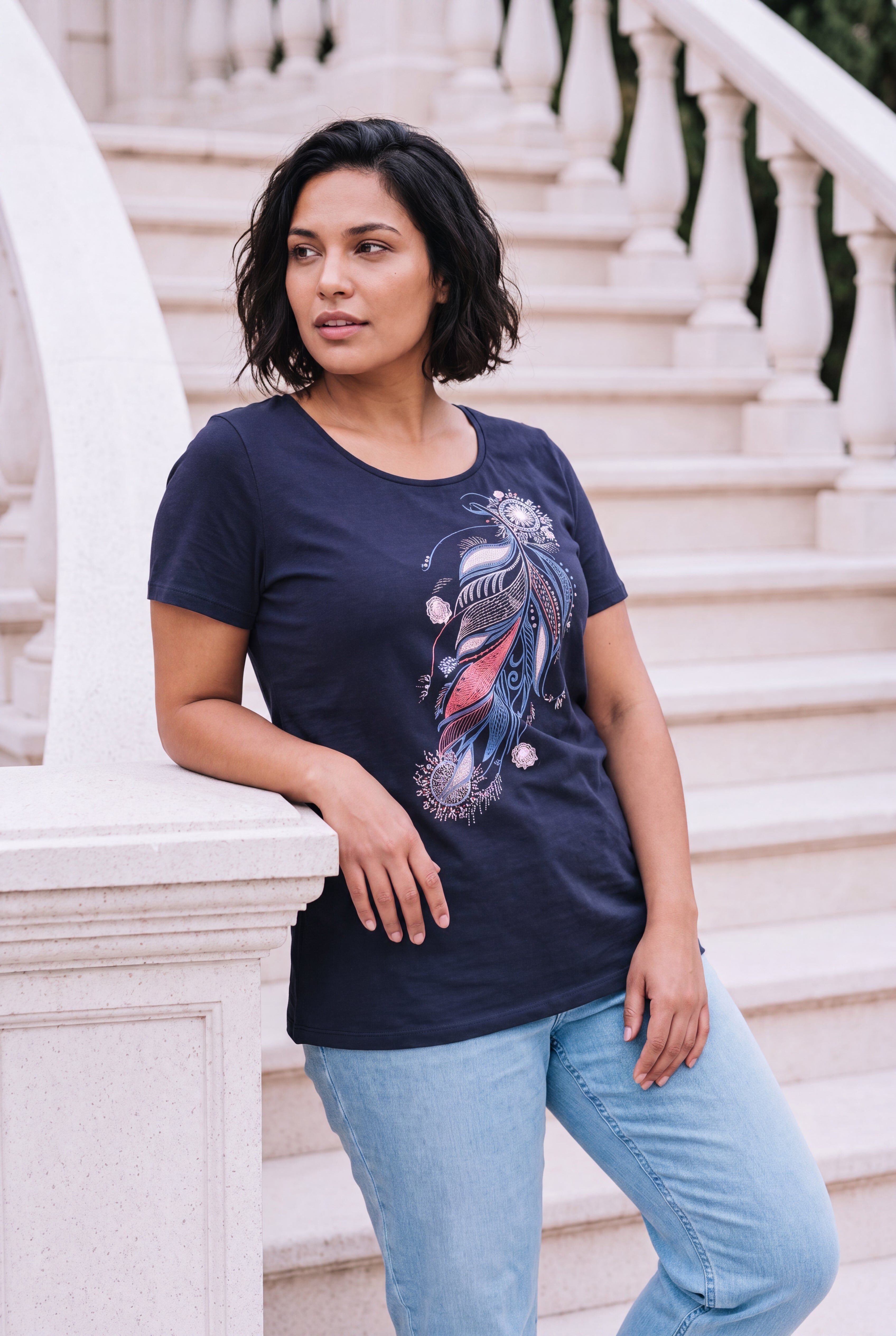 Scoop Neck Graphic Tee, NAVY FEATHER, hi-res image number 0