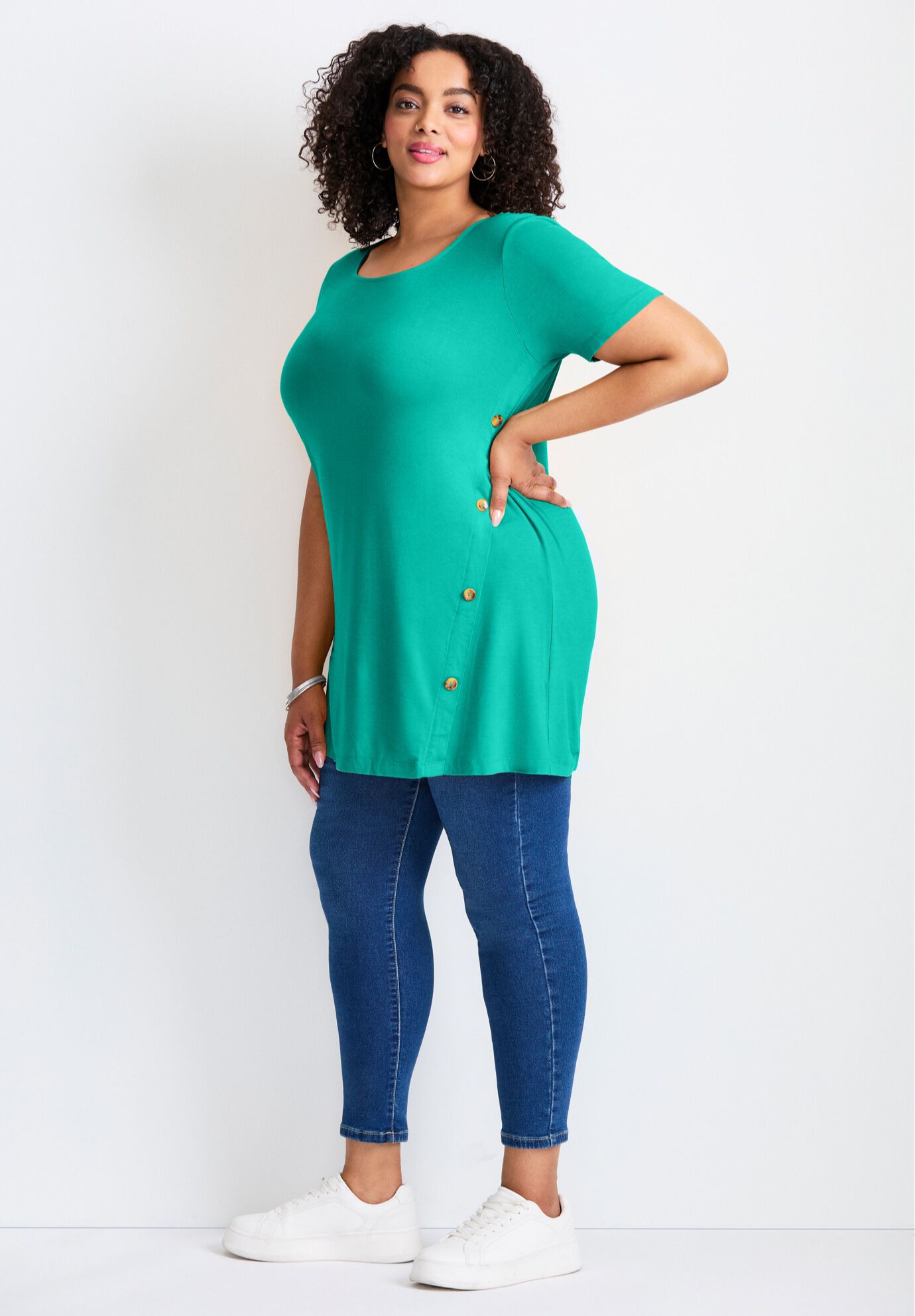 Button Detail Tunic Tee, AQUA SEA, alternate image number 2