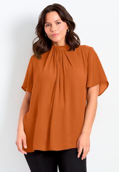 Twist Front Mockneck Flutter Sleeve Blouse