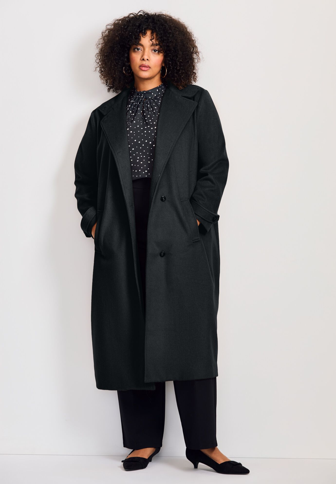 Funnel Neck Long Coat, BLACK, on-hover image number 1