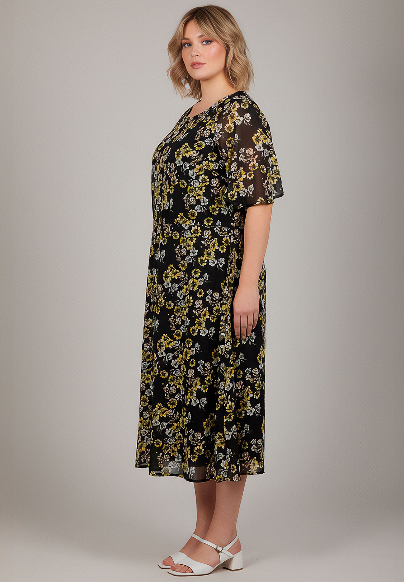 Caplet Midi Dress, BLACK CHERRY BLOSSOM, alternate image number 3