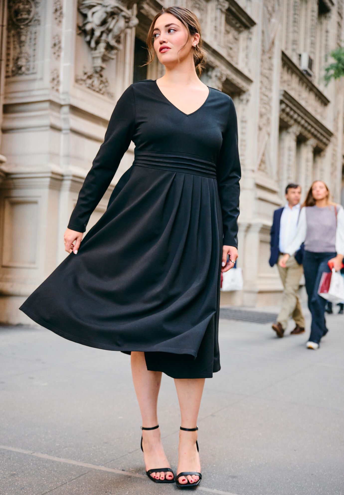 Ponte Fit And Flare Midi Dress, BLACK, on-hover image number 1