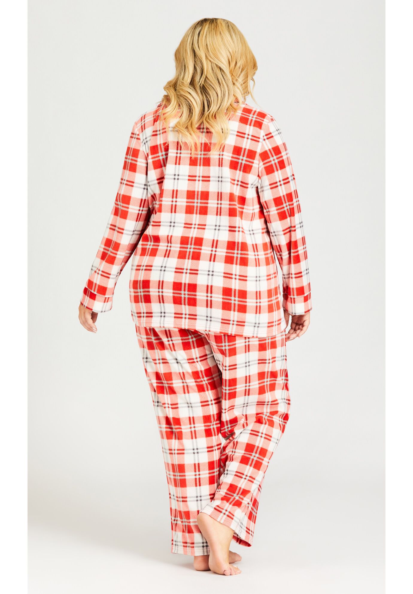 Button Check Fleece Sleep Top, RED CHECK, alternate image number 3