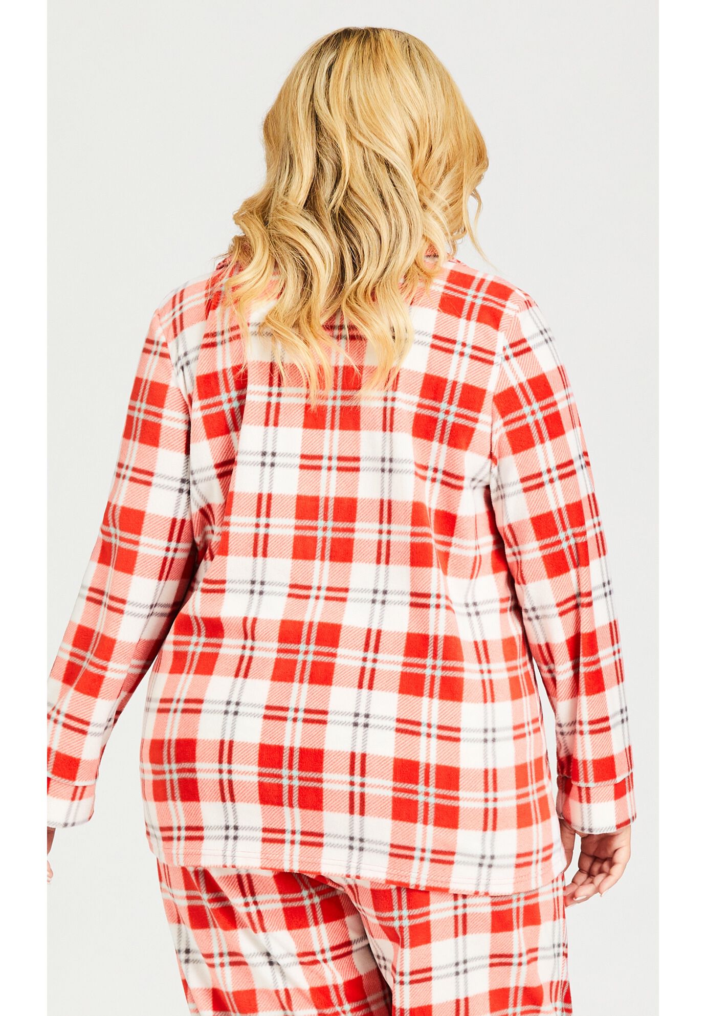 Button Check Fleece Sleep Top, RED CHECK, alternate image number 2