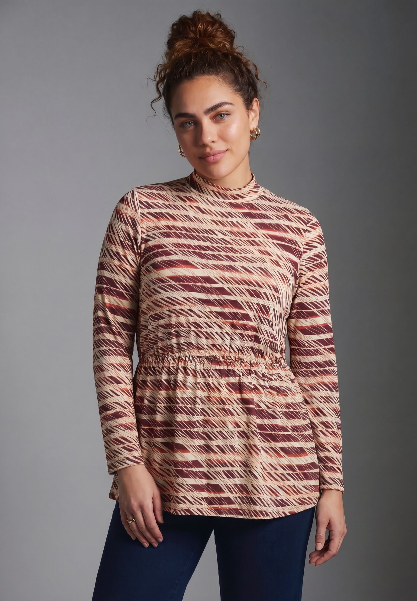 Flowy Peplum Top, IVORY CROSSHATCH, on-hover image number 1