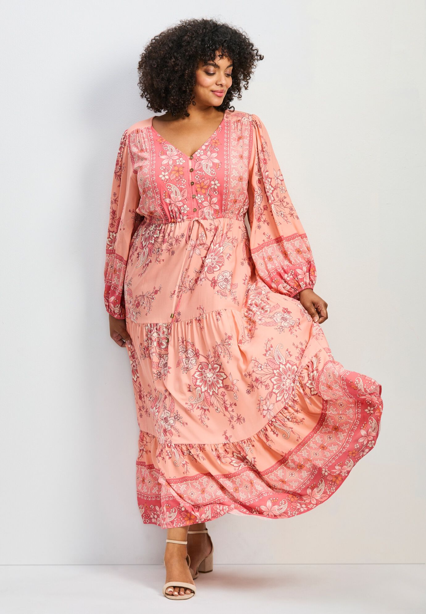 Ellery Long Sleeve Maxi Dress, CORAL FANTASY, alternate image number 3