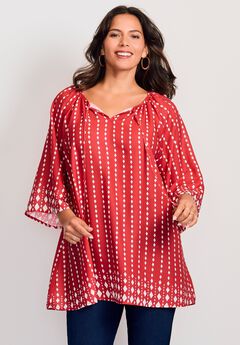 Bell Sleeve Keyhole Tie Blouse