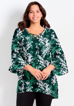 V-Neck Lace-Up Bell Sleeve Tunic