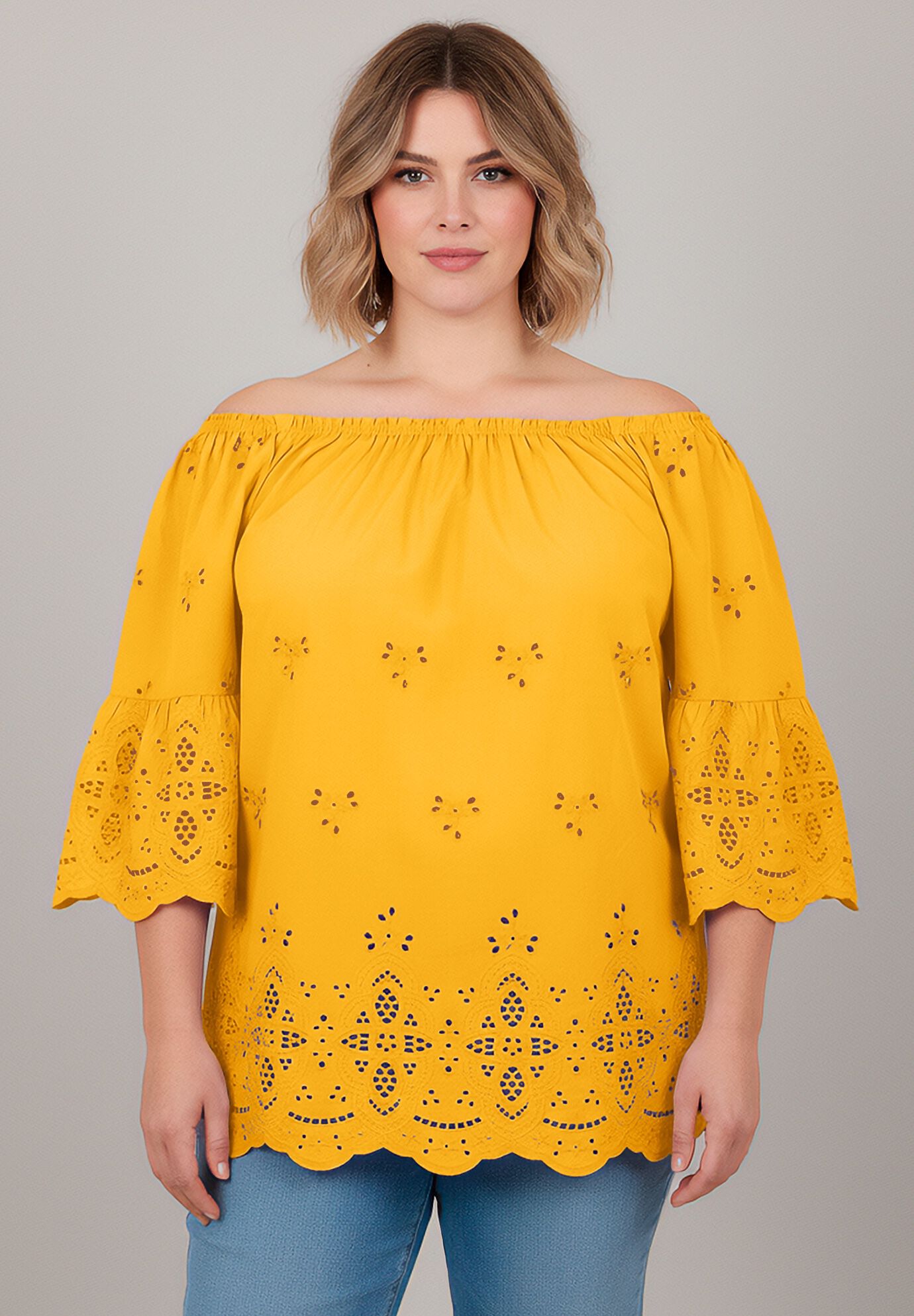 Convertible Eyelet Tunic, SUNSET YELLOW, on-hover image number 1