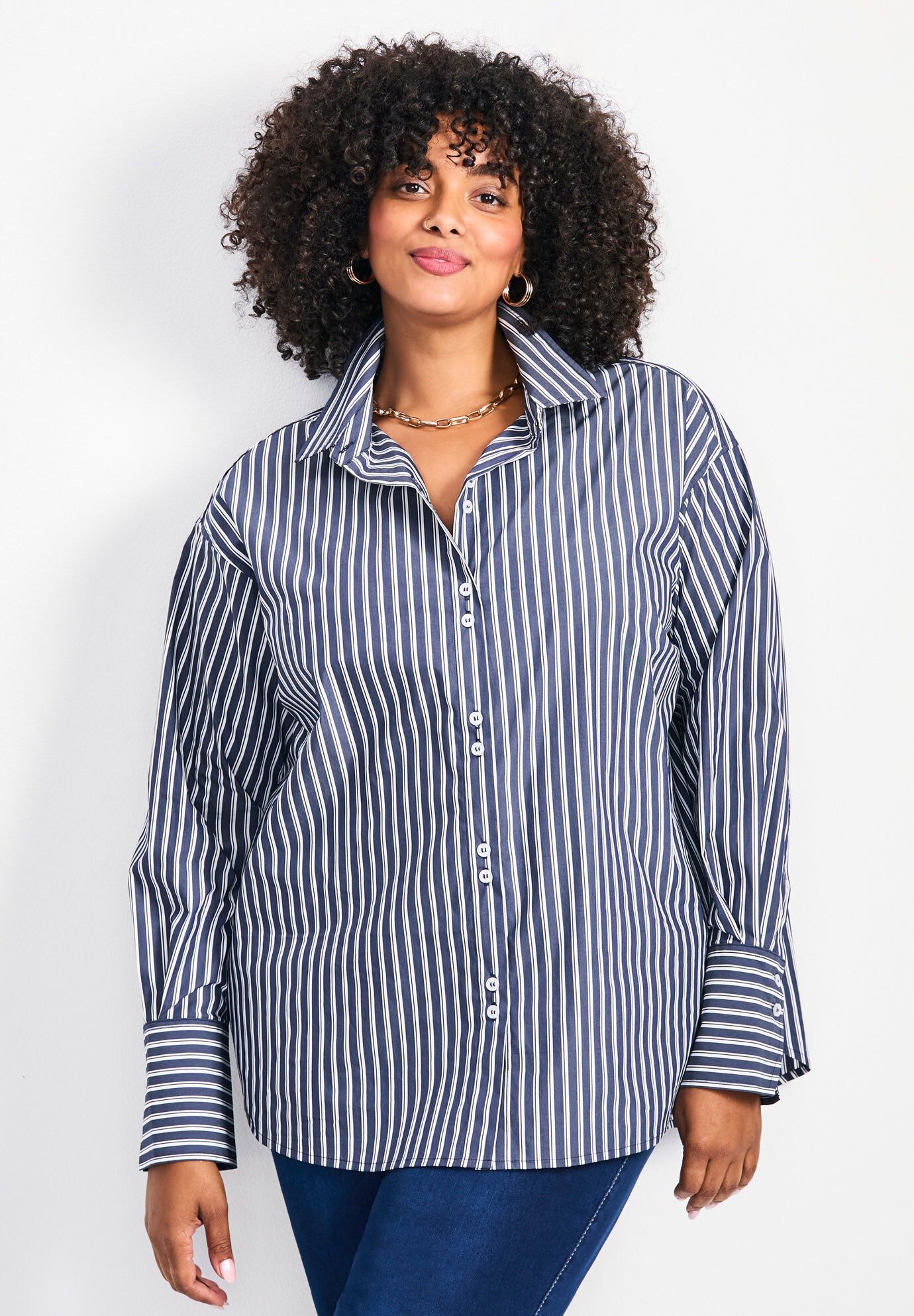 Breanna Classic Poplin Shirt, NAVY, hi-res image number 0