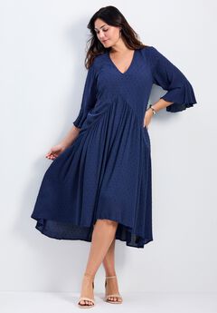 Vicki Textured Dobby Bell Sleeve Dress