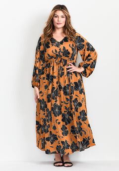 Goldi Satin Blouson Sleeve Maxi Dress