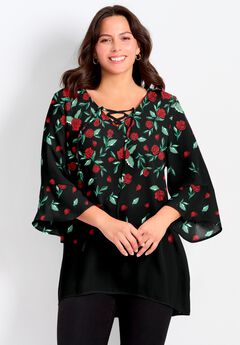 V-Neck Lace-Up Bell Sleeve Tunic