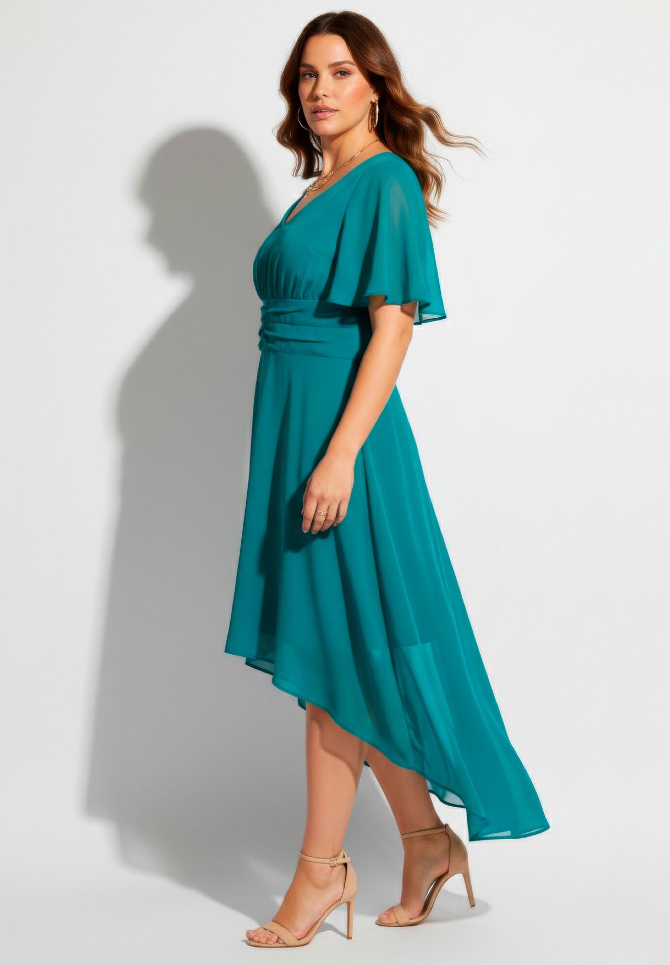 High-Low Midi Dress, DEEP TEAL, alternate image number 3
