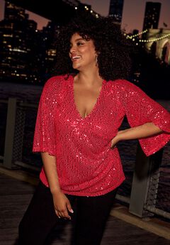 Faux Wrap Sequin Top