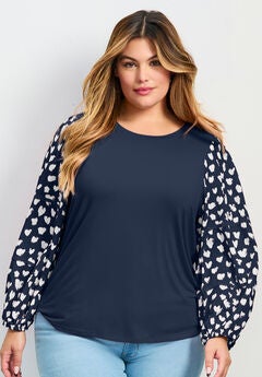 Mix Media Heart Sleeve Top