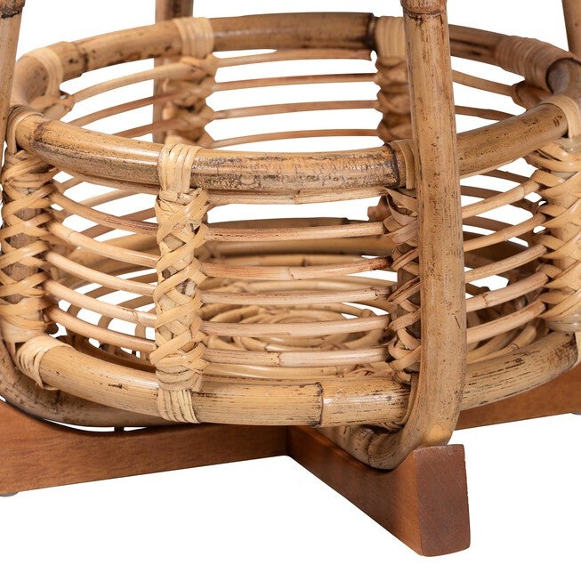 Derenik Natural Rattan and Mahogany Wood End Table - Boho Accent Side Table with Woven Basket Base, BROWN, alternate image number 3