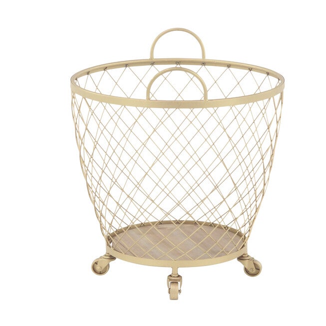 Set Of 2 Modern Gold Metallic Rolling Basket Storage Cart, , alternate image number 2