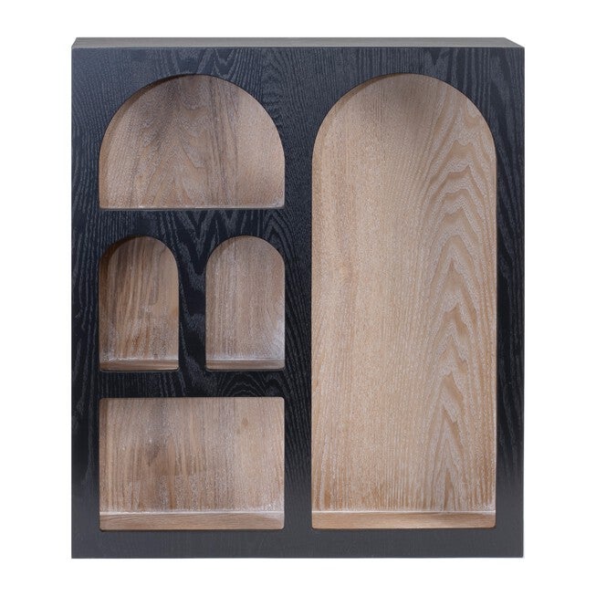 Arched Wood Wall Shelf 22 inchesH, BLACK/BROWN, alternate image number 1