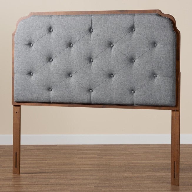 Shanti Classic And Traditional Grey Fabric And Walnut Brown Finished Wood King Size Headboard, , alternate image number 5