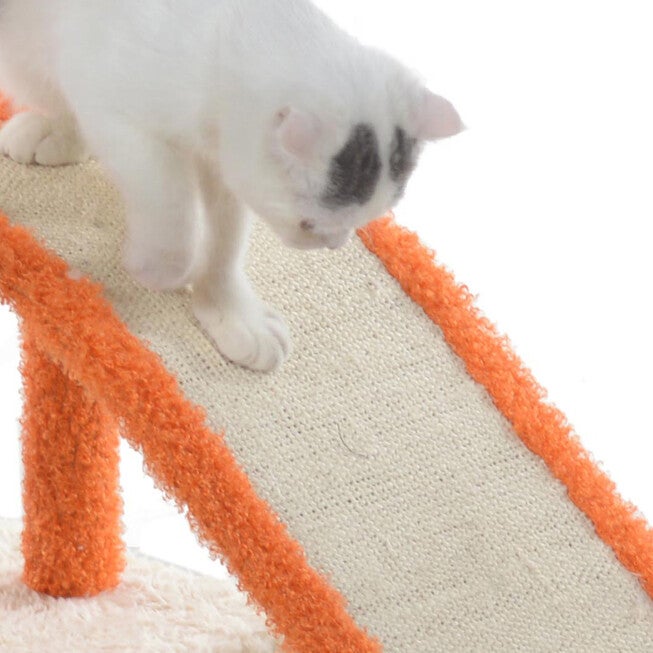 Two-Level Platform 27 inches Real Wood Cat Scratcher With Sisal Carpet Ramp, , alternate image number null
