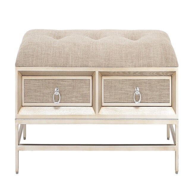 Beige Linen and Metal Contemporary Bench, 19x43x16, BEIGE, hi-res image number 0