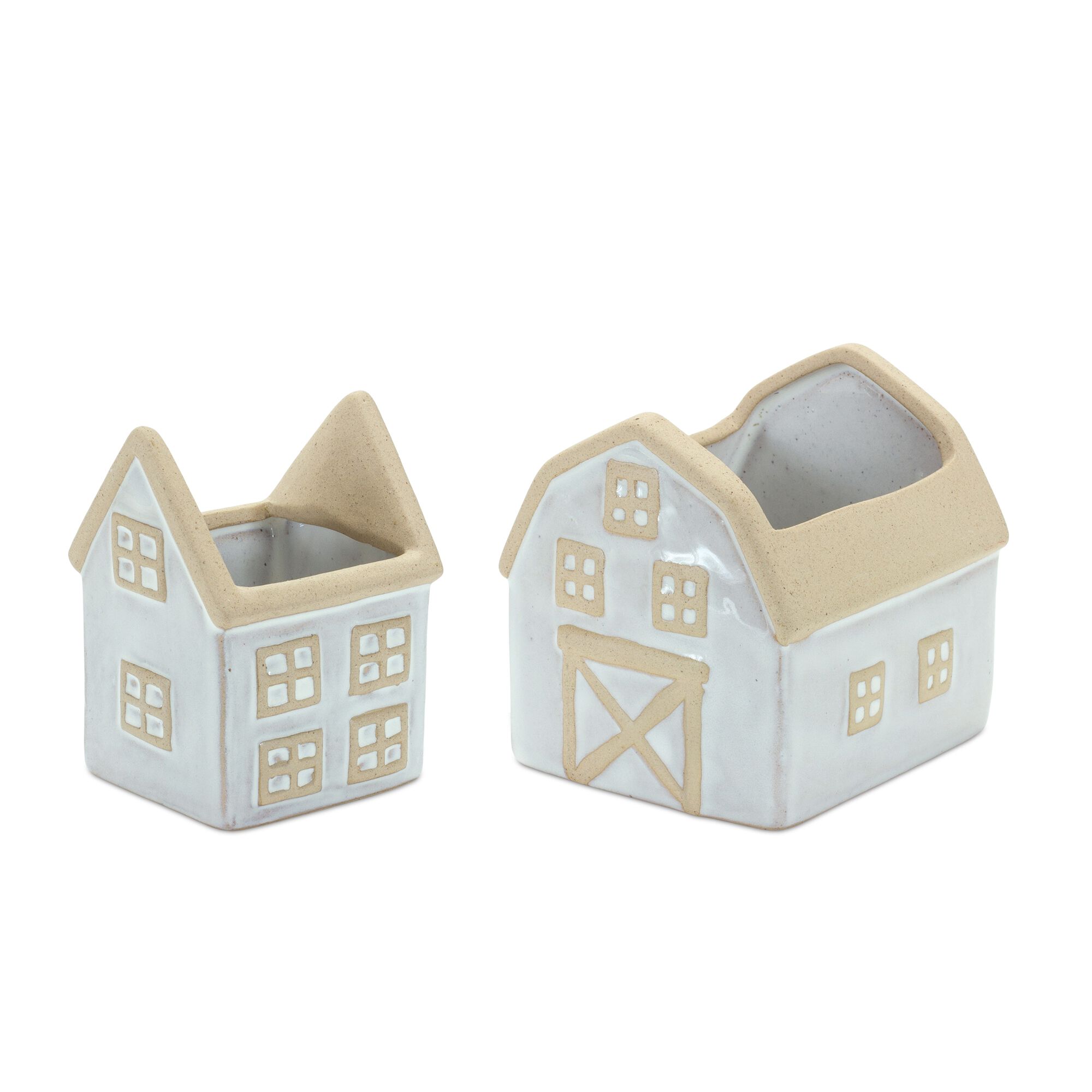 Neutral Porcelain House and Barn Planter (Set of 2), BEIGE WHITE, hi-res image number 0