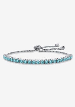 Silver Tone Bolo Bracelet (4mm), Simulated Birthstone 9.25" Adjustable