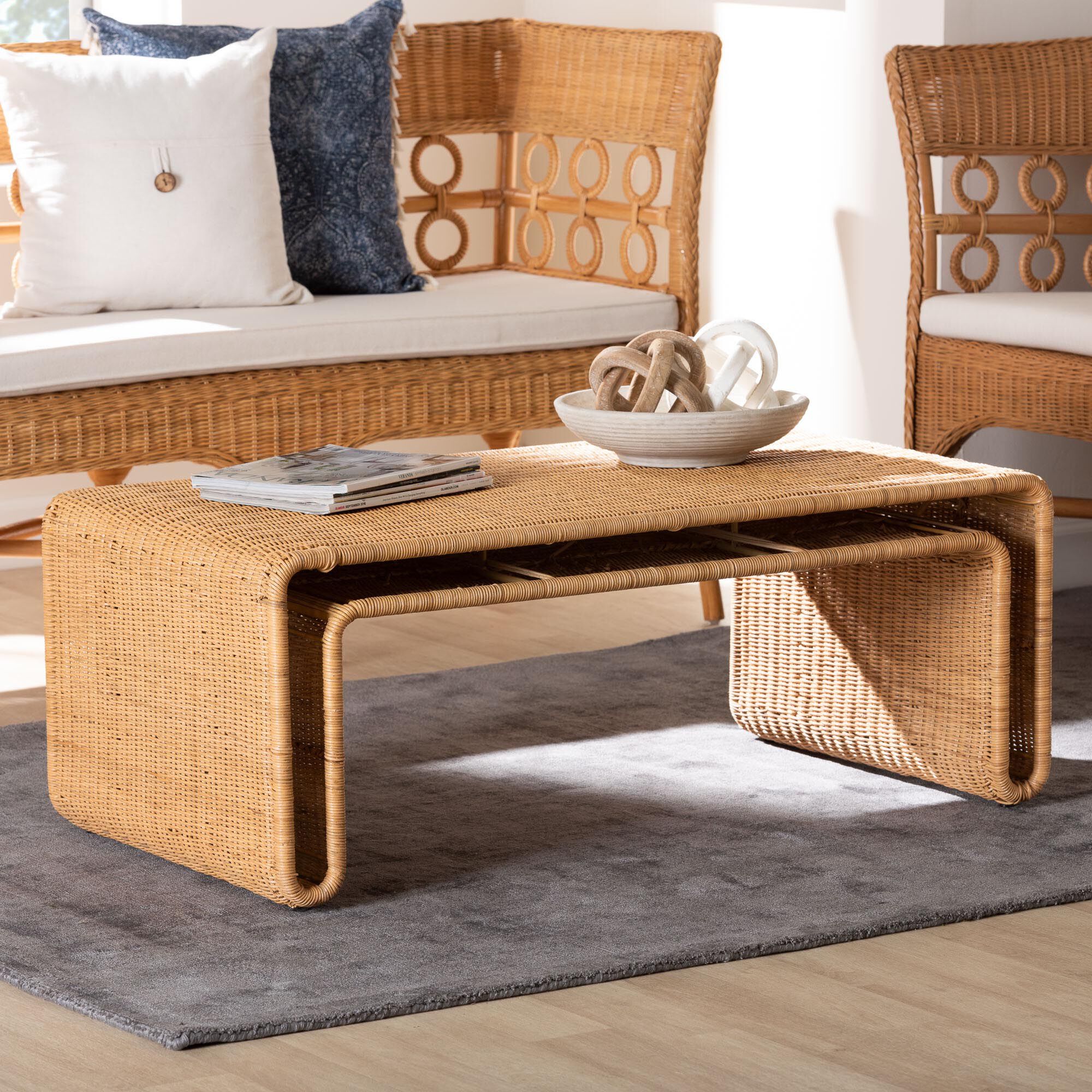 Nevada Bohemian Light Honey Rattan Coffee Table, HONEY, alternate image number 6