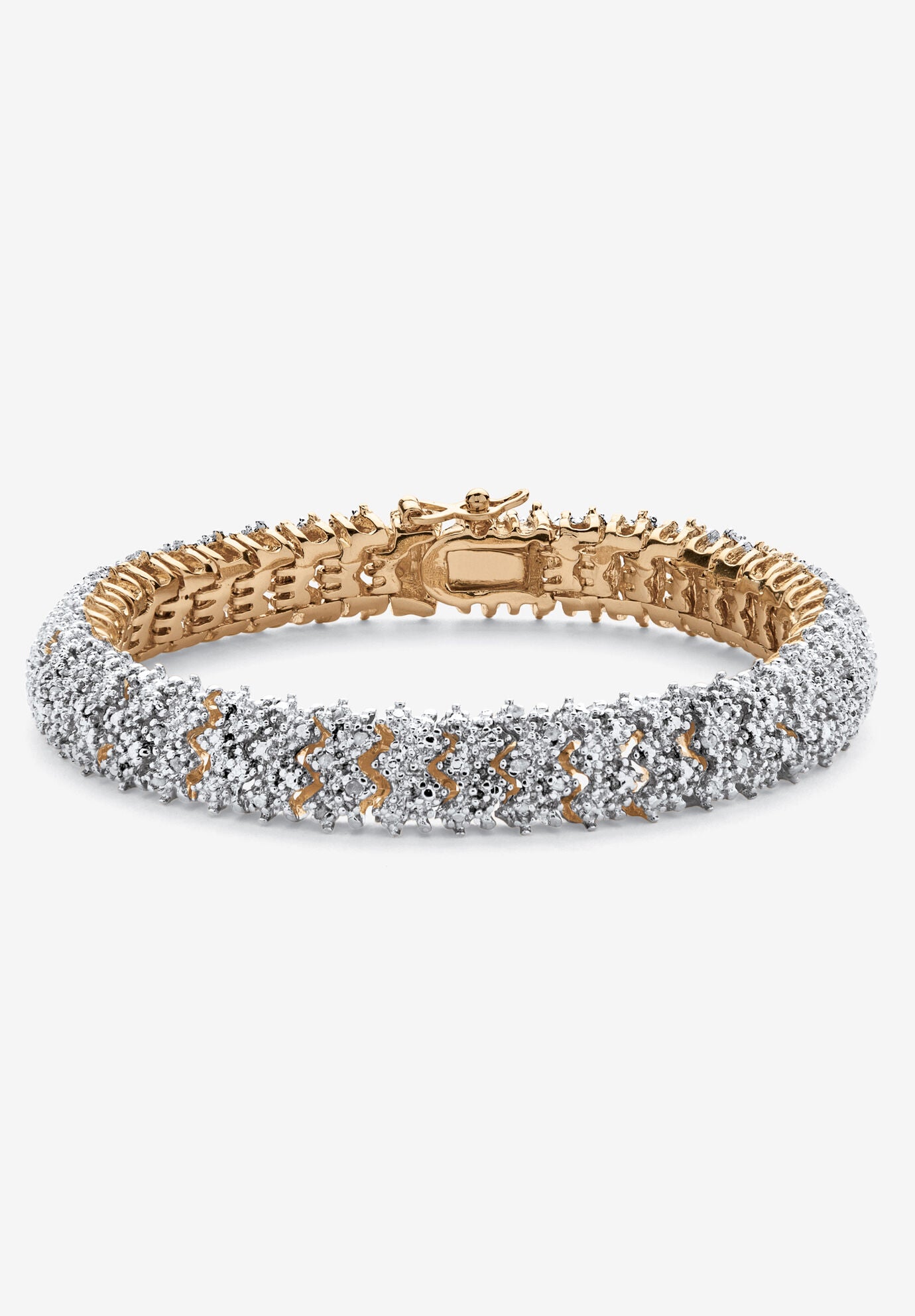 Yellow Gold-Plated Round Genuine Diamond Tennis Bracelet, GOLD, hi-res image number 0