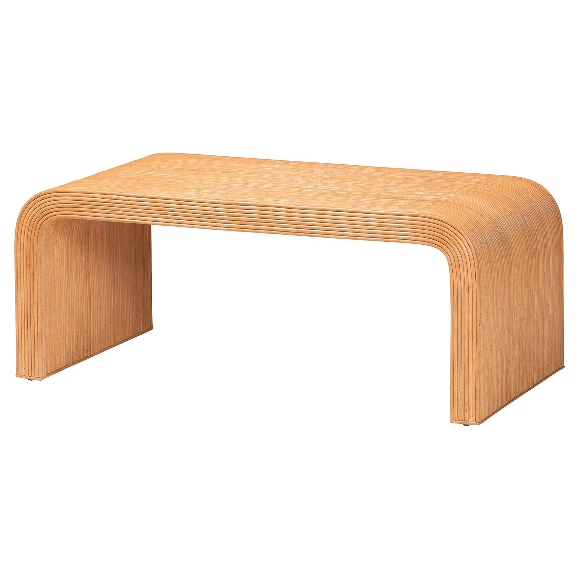 Guevara Bohemian Light Honey Fluted Rattan Coffee Table, HONEY, alternate image number 1