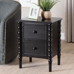 Malinda Classic Black Wood 2-Drawer End Table with Spindle Legs