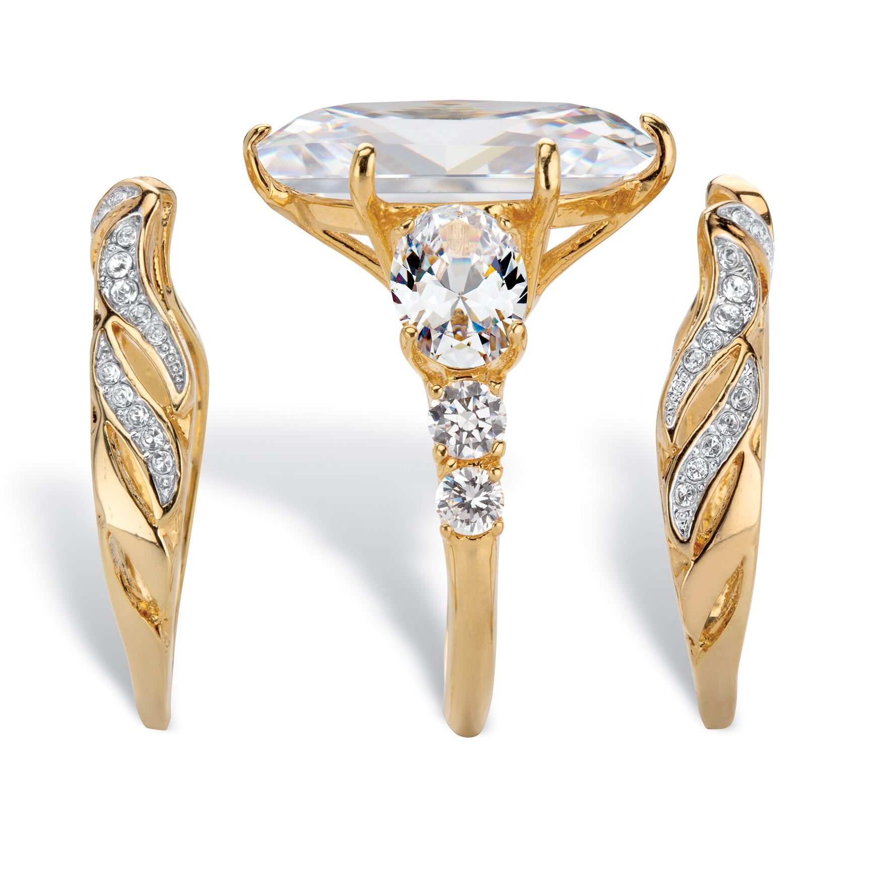 Gold-Plated Oval Cut Bridal Ring Set Cubic Zirconia (15 3/4 cttw TDW), , on-hover image number 1