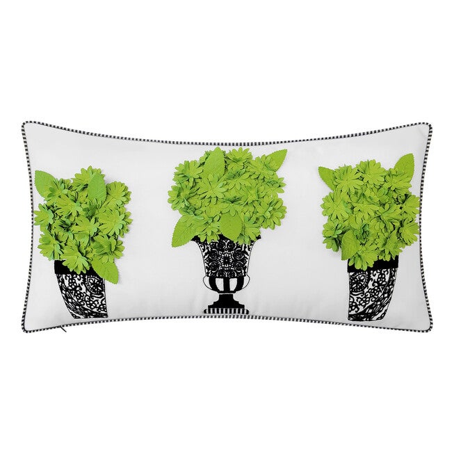 Edie @ Home Indoor/Outdoor Dimensional Topiary Lumbar W Crewel Embroidered Pots Decorative Throw Pillow 13X25, Leaf Multi, LEAF MULTI, hi-res image number null