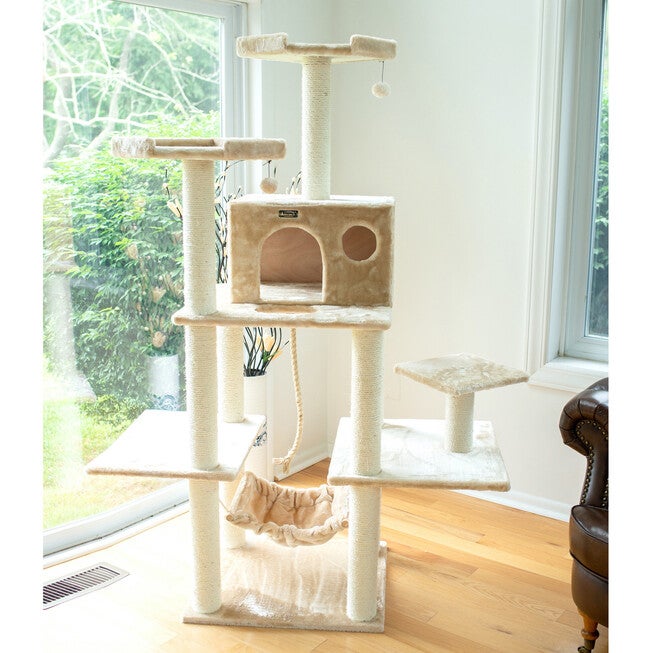 Real Wood 72 inches Condo Sratching Post Cat Tree, , on-hover image number 1