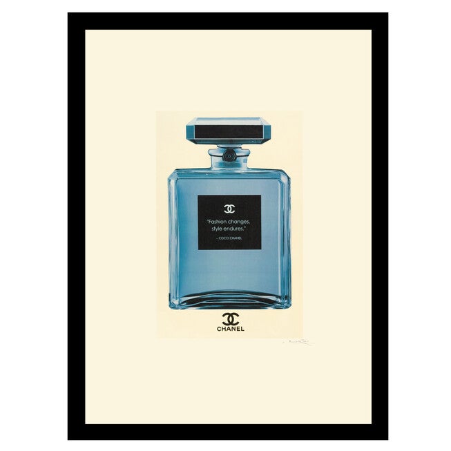 Chanel Bottle Quote "Fashion Changes" - Blue / White - 14x18 Framed Print, BLUE WHITE, hi-res image number 0