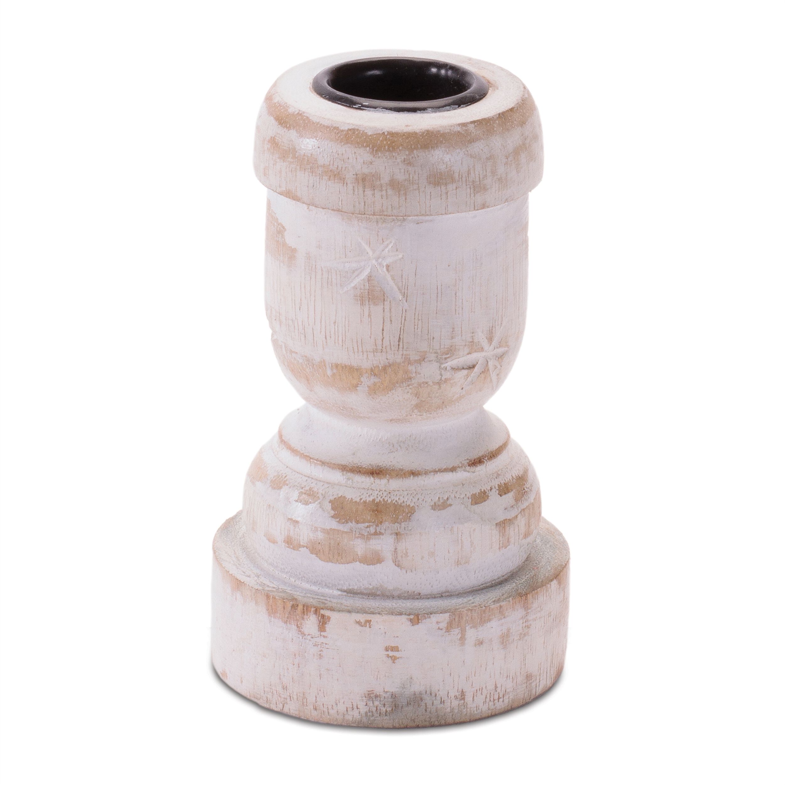White Washed Wood Taper Candle Holder (Set of 2), WHITE BROWN, hi-res image number 0