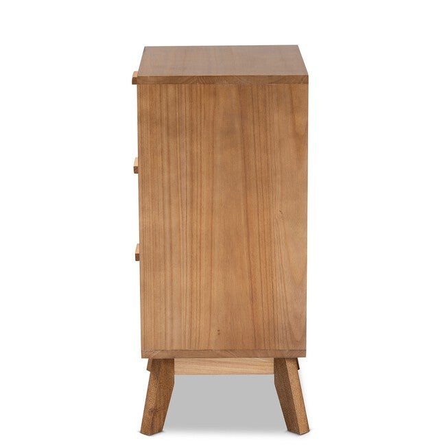 Baden Mid-Century Modern Walnut Brown Finished Wood 3-Drawer Nightstand With Rattan, , alternate image number null