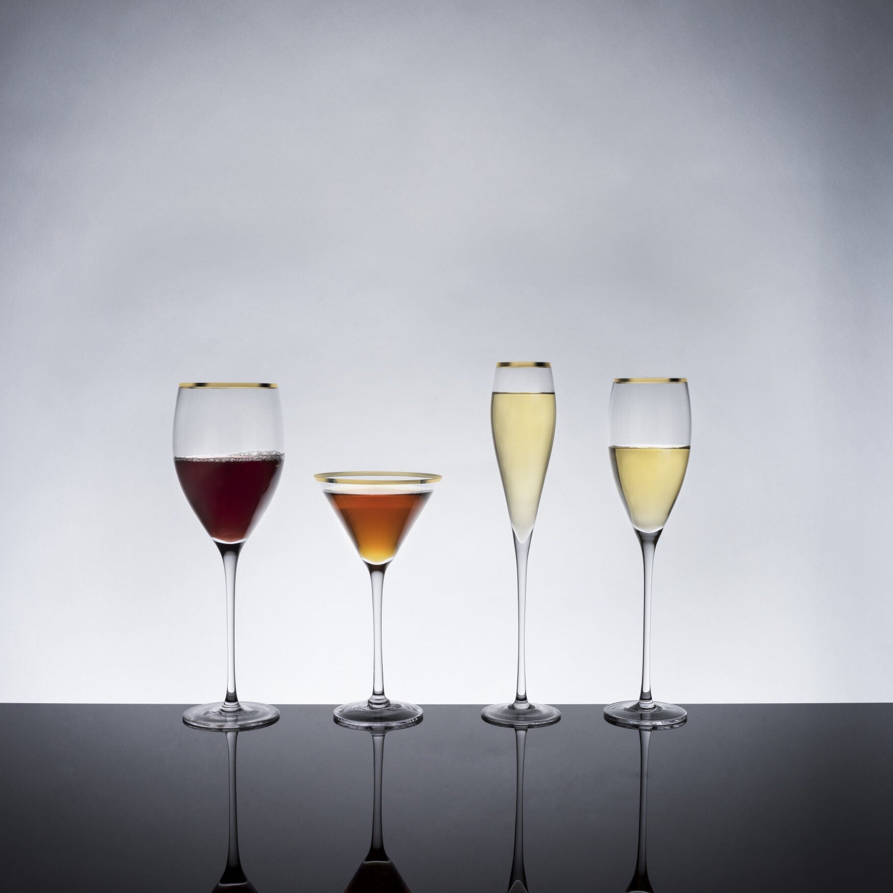 Gold-Rimmed Crystal Champagne Flutes, , on-hover image number 1