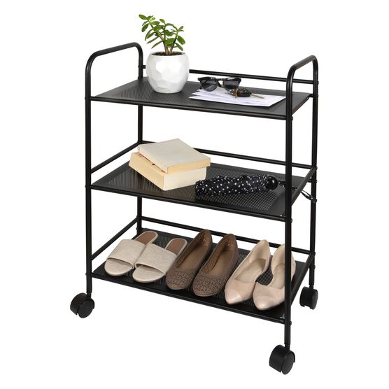 3 Tier Metal Cart With Wheels, Black, , alternate image number null