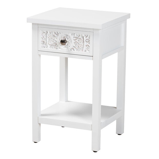 Yelena Classic And Traditional White Finished Wood 1-Drawer End Table, WHITE, hi-res image number 0