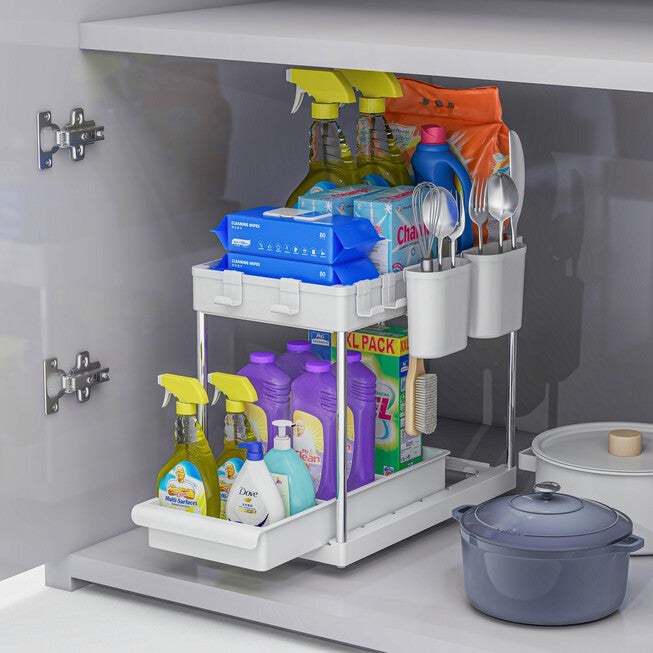2 Shelf Under Sink Organizer W/ Drawer, , alternate image number null