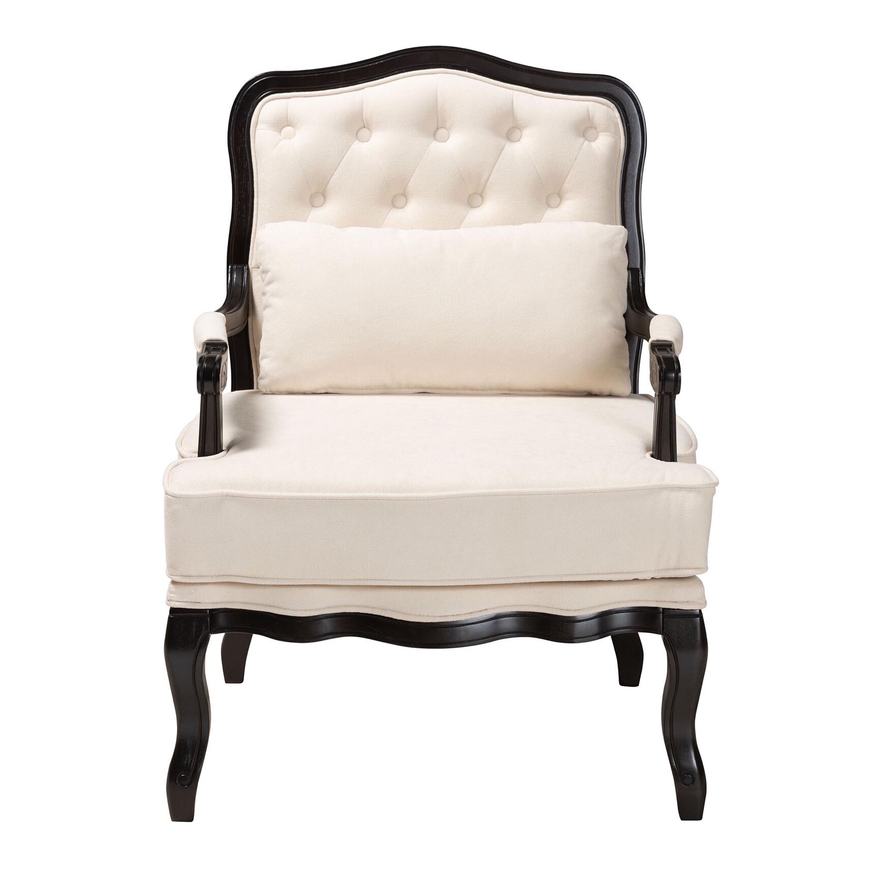Dion Traditional French Cream Fabric And Wenge Brown Finished Wood Accent Chair, , on-hover image number 1