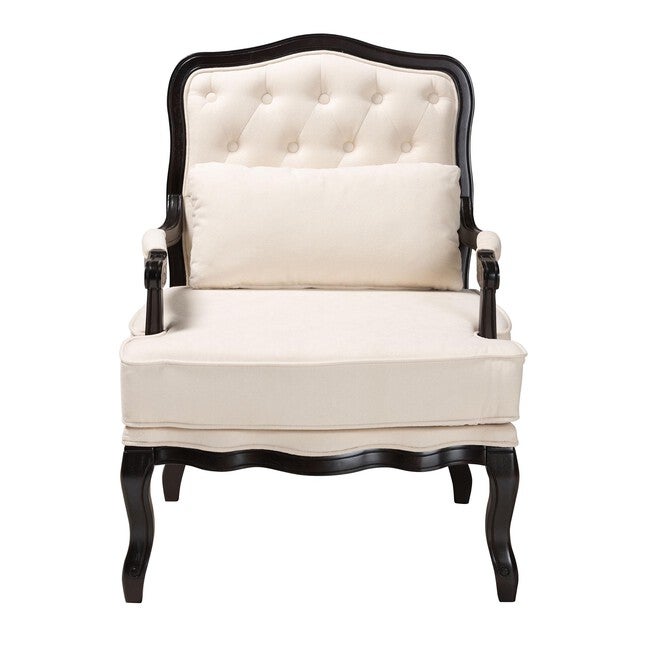 Dion Traditional French Cream Fabric And Wenge Brown Finished Wood Accent Chair, , on-hover image number 1